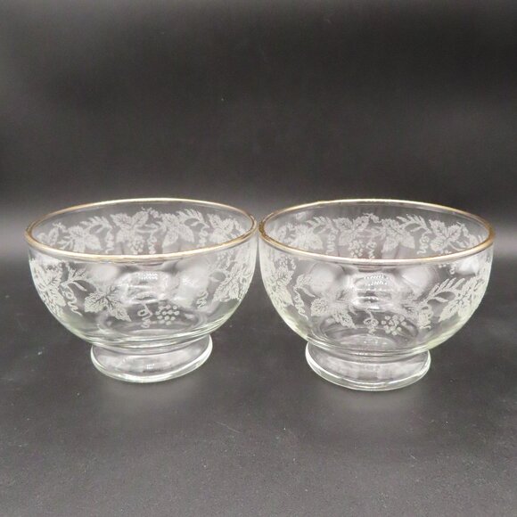 Set of 2, Bartlett Collins Decoration 806 Clear (Gold Trim), Footed Dessert Bowl - Picture 1 of 9